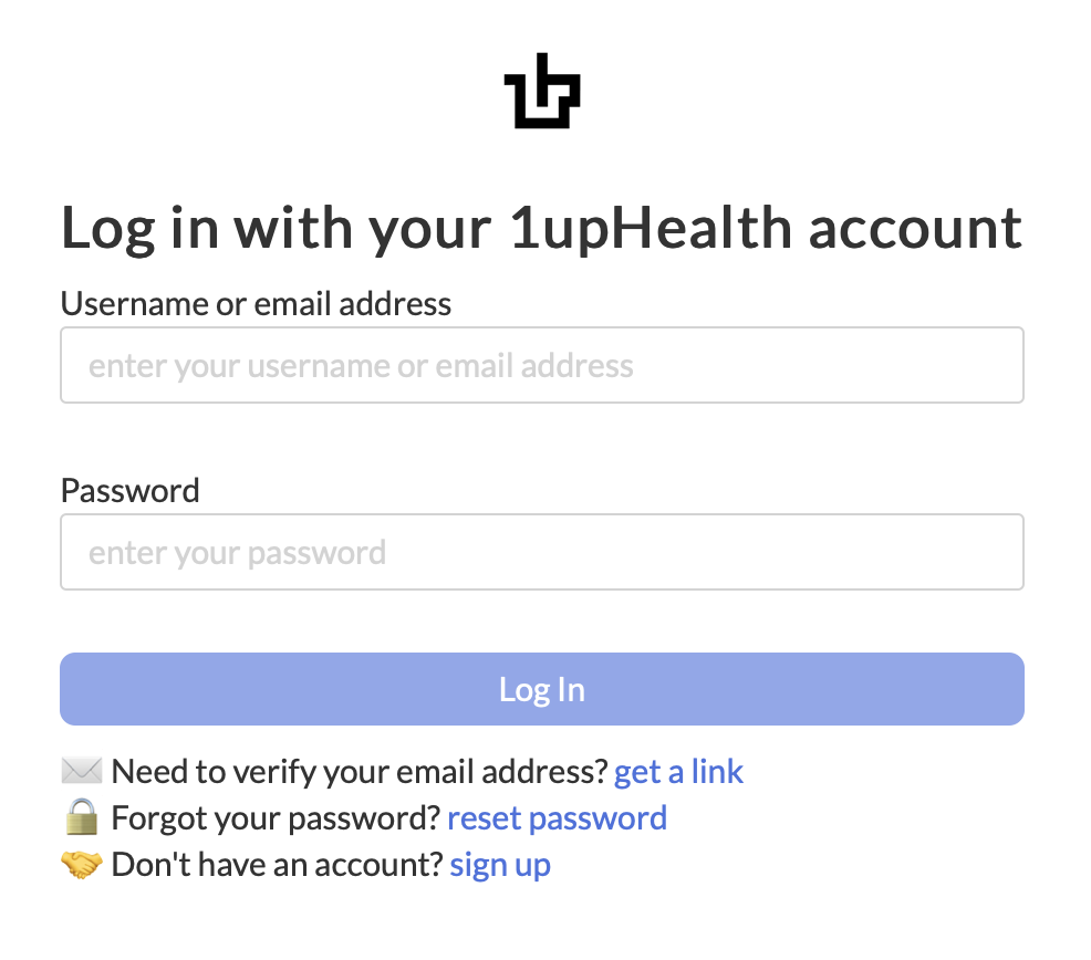 Screenshot of the 1upHealth Sign In page